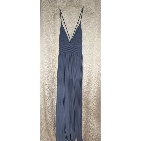 Lulus Dusty Blue Pleated Maxi Dress With Crisscross Back V-Neck New Women's S - Picture 11 of 12